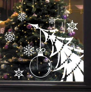Mutlu Noel Ağacı Kar Çıkarılabilir Eve Vinil Pencere Duvar Çıkartmaları Çıkartma dekor adesivo de parede Cam Mağaza Kapı Festivali Aralık