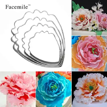 Hediye 4 ADET Güzel Çiçek Kek Kalıp Paslanmaz Çelik Şakayık Çiçek Teardrop 3D-51050 Çerez Kesici Fondan Kek Dekorasyon Şeklinde