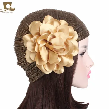 Yeni Kadın Lüks Çiçek Fırfır Metalik Türban Kafa Bandı Kemoterapi Şapka Beanie Başörtüsü Headwrap Bayan Turbante