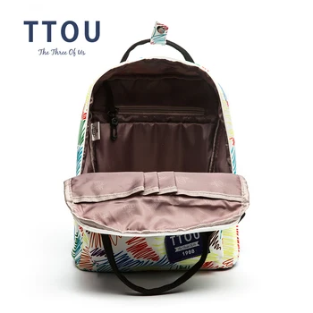 TTOU Tasarım Renkli Genç Kızlar Okul Çantası Kadın Sırt Çantası Büyük Kapasiteli A4 Koyabilirsiniz Seyahat Baskı Sırt çantası Strped