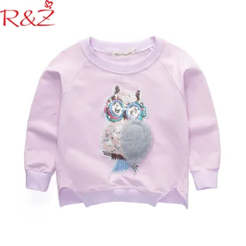 Çocuk Çocuk Giyim için 2018 Yeni Bahar Pamuk Longsleeve T R&Z Kız Bebek Giyim-gömlek Renkli 3D Karikatür Hayvan Baykuş Üstleri