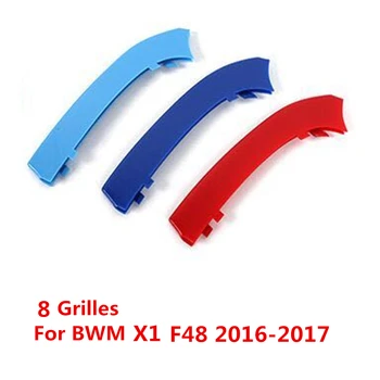 BMW X1 F48 8 Izgaralar Ön Izgara Trim motor sporları Şeritler Stil 2016-2017 3D M performans Çıkartmaları Kapak ızgara