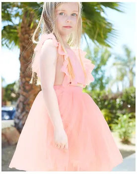 İns Bebekler Dantel tutu Elbise Yaz 2018 Kızlar Çarpıntı Kollu Elbise Kız Moda sırt dekolteli Elbise Çocuk Giyim Prenses