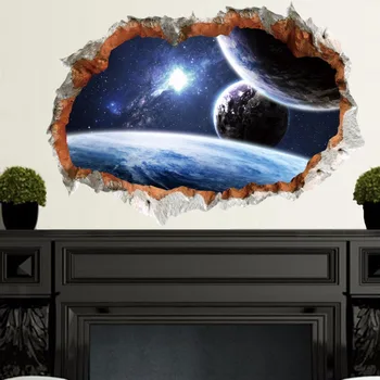 Uzay Duvar Çıkartmaları 3D Stereo Evren Gezegen Duvar Görünümü Evren duvar Kağıdı Poster Sanat Duvar Grafik Poster Ev Dekorasyonu Kırık