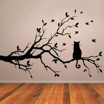 Ağaç Dalı Kuş Vinil Duvar Sticker Duvar Sanatı Dekoratif Çıkartmalar Kedi,Cam Sticker Mutfak Duvar Çıkartmaları Ev Dekorasyonu