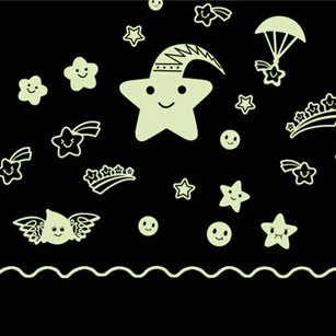 Karanlık Fosforlu Duvar Sticker Ay Yıldız Kozmik Uzay gemisi Karikatür DİY Çocuk Odası Floresan Işık Duvar Çıkartmaları kızdırma