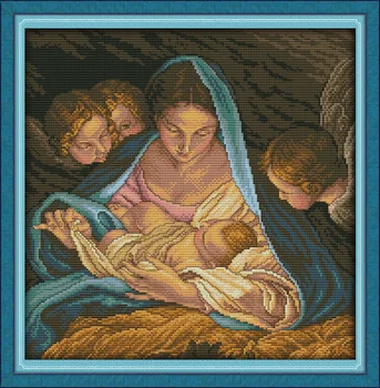 Madonna ve çocuk bebek melek dekor tuval üzerine baskı 11CT 14CT kitleri Çapraz Dikiş nakış dikiş Seti DMC sayılır