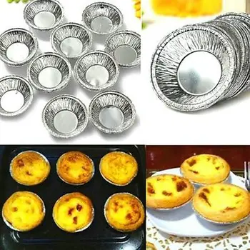 100PCs tek Kullanımlık Alüminyum Folyo Pişirme Bardak Yumurta Tart Pan Kek Dava Tar Kek Kalıbı