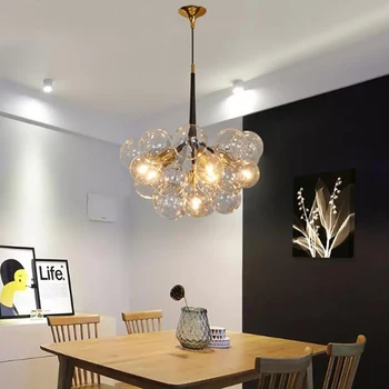 Restoran/otel 9/12/18 başkanları için Post-modern yaratıcı oturma odası Kolye Işık cam top kolye lamba şeffaf