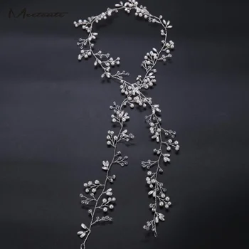 Meetcute 50 cm el Yapımı Toptan Kristal İnci Taç Altın/Gümüş Bridals Gelin Saç Bandı Saç Takı Düğün Taklit