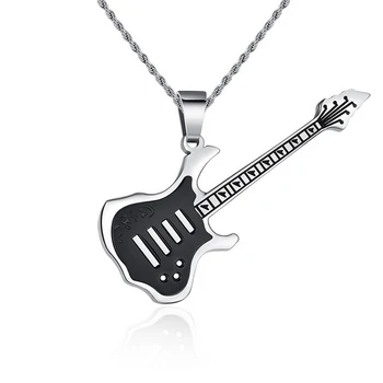 Yeni Varış Moda Erkek Mücevher Müzik Gitar Kolye Erkek benzersiz tasarım yüksek kalite paslanmaz çelik kolye Butik