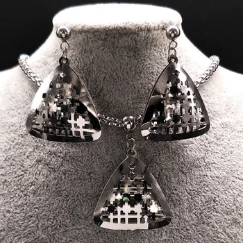Kare Büyük Paslanmaz Çelik Kadın Küpe Set S178218 Gümüş Rengi Set Mücevher joyas acero inoxidable mujer Geometri Kolye