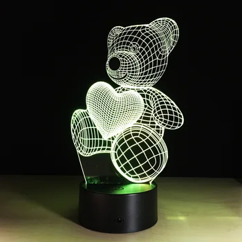 Ayılar 3D ışık renkli Gece lambası hediye lambası görsel dokunmatik USB Optik İllüzyon Ev Dekorasyonu Masa Lambası Yenilik Aydınlatma LED