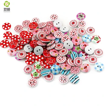 Shuan Shuo 15 mm 2 Gözlü Baskılı Çiçek Şapka İçin Ahşap Yuvarlak Düğmeleri, Ayakkabılar, Giysi Aksesuarları Karışık Renk 100PCS/Çanta Diy