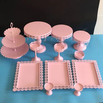 Altın Düğün Tatlı Tepsi Pasta 14 Kek Pan kek standı dekorasyon Parti malzemeleri Stand-6PCS / Set