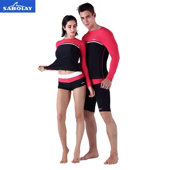 SABOLAY erkekler kadınlar Döküntü Korumaları Lycra Gömlek Süper elastik Hızlı kuru Uzun Kollu Gömlek Şort Plaj Severler Sörf Kıyafeti Çiftler