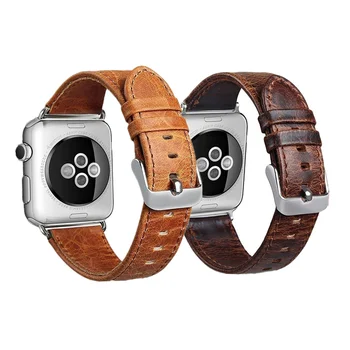 İwatch için Apple Watch İçin hakiki deri kordonlu saat kayışı bant 520/38 mm & Crazy horse deri bilezik bilek kayışı 3/2/1 serisi