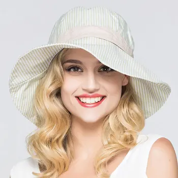 Kadın Kore Moda Kova Şapka Çizgili Hediye için Katlanabilir Mavi Beyaz Şapkası Avrupa ve Amerika Büyük bir Şapka Kadın