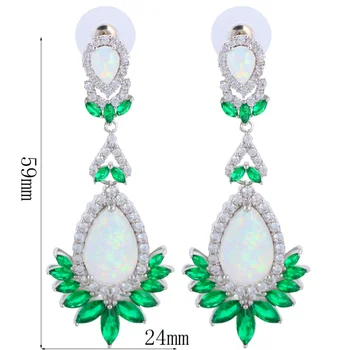 Kadın Doğum günü Hediyesi için ROLİLASON İnanılmaz Beyaz ve Yeşil Ateş Opal Gümüş Damla Küpe Moda Takı Opal OES637