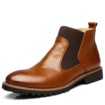 Adamlar Chelsea Botlar, Nefes Alabilen Pu Deri Elbise Ayakkabı Bot Kırmızı Kahverengi İçin Yeni Sıcak Satış Sonbahar Erkek Rahat Ayakkabılar Sivri Burunlu
