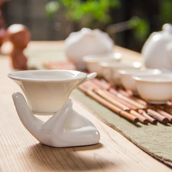 Merhamet çay Süzgeci Beyaz Porselen Çay Süzgeçler Çin Beyaz Yeşim Tanrıça Çay Kung Fu Çay için D014 Çini Set