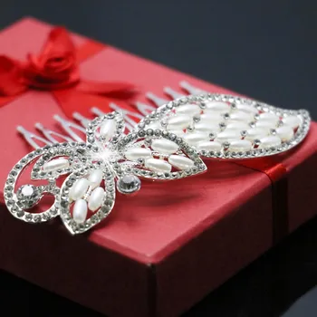Yüksek kaliteli Takı Aksesuarları Moda Gelin Saç Tarak Hairwear Çiçek Köpüklü Kristal Düğün Tiara el Yapımı Gümüş Yaprak