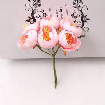 Düğün Ev Dekorasyon Takı Aksesuar ve Unutulmaz İçin 6Pcs Mini Çay Rose Bud Yapay Çiçekler DİY Zanaat Malzemeleri Defteri,