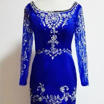 JİERUİZE Royal Mavi Uzun Kollu Lüks Akşam Denizkızı Kristal Nakış Gelinlik robe de soiree Elbise