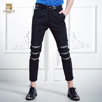 FanZhuan Ücretsiz Nakliye moda rahat erkek Erkek yaz erkek saf bel ağzı çiçek nakış pantolon kişilik 618027 pantolon