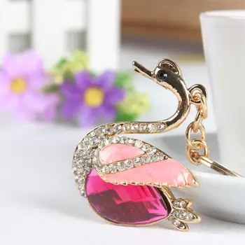 Kaz Kuğu Ördek Taç Sevimli Sevimli Kristal Çekicilik Çanta Çanta Araba Anahtarı Anahtarlık Parti Düğün Doğum Günü Hediyesi Anahtarlık
