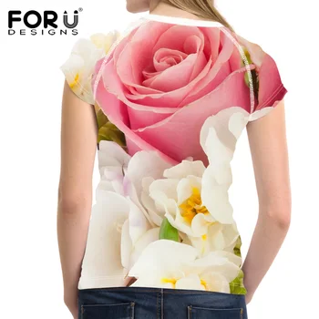 FORUDESİGNS Kadın t shirt Çiçek Tasarım T-Anne Pembe Çiçek için gömlek Tops Tees Harajuku bayanlar Tişörtleri Camiseta feminina Rose