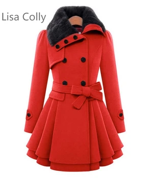 Lisa Marcel Moda orta-uzun kürk yaka rahat Kalın ceket Mont kabanlar sonbahar kış Sıcak yün ceket Kadın