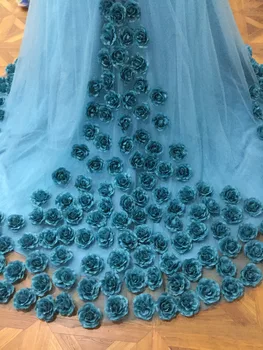 Romantik büyük miktarda omuz uzun tren pembe topu cüppe kapalı çiçek turkuaz cinderella quinceanera elbiseler tül gül
