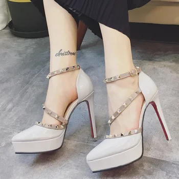 Kadın gladyatör platform ayakkabı tasarımcısı perçin ayakkabı rugan fetish yüksek topuklu sandalet kadın sandalet ayakkabı mujer pompaları