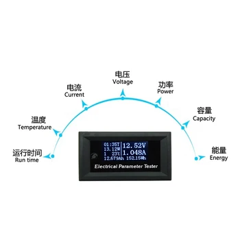 Sıcak!LCD ekran 33v 100-10A DC Combo Metre Gerilim Akım Güç Kapasiteli Pil Monitör 28x46mm