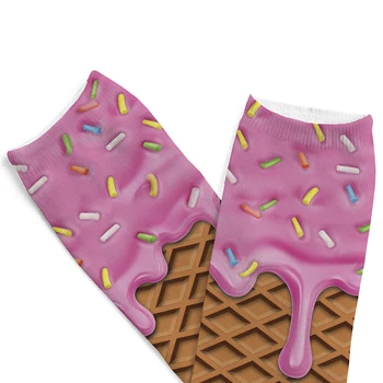 1pair 3D Pembe Dondurma Kısa çorap Kadın Düşük Kesim ayak Bileği Pembe Çizgi film Karakteri Rahat Çorap Moda Baskılı
