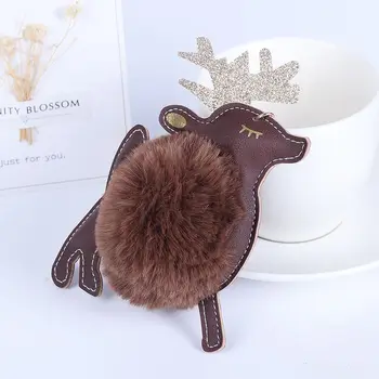 EASYA Fantastik Noel Anter Geyik Anahtarlık Ponpon Tavşan Kürk Anahtarlık Kürk Topu Anahtarlık Çok Şık Yılbaşı Hediyesi