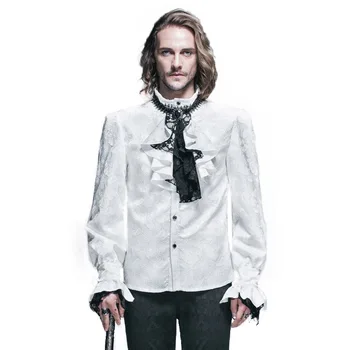 Steampunk Kış Desen Uzun Erkekler Rahat Gömlek Siyah Beyaz Bluz Gotik Parlayan Erkekler Kravat Gömlek Marka Giyim Kollu Gömlek
