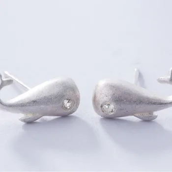 QİAMNİ 925 ayar Gümüş Balık Balina Yunus CZ Gözleri Hayvan Kadın için Aksesuarlar Stud Küpe Takı Hediye Pendientes