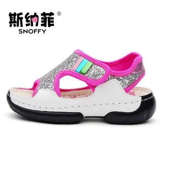 Snoffy 2017 Çocuklar Kız Gladyatör Sandalet Kore Yaz Plaj Ayakkabıları Büyük Çocuklar TX294 Sandal Kızlar Düz Ayakkabı Prenses Glitter