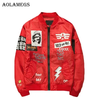 Aolamegs Ceket Erkek Baskı Artı Boyutu Yeni Erkek Ceket Bomba Beyzbol Ceket Marka Giyim Yaka Bomber Ceket Moda Rahat Durmak