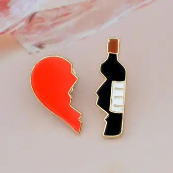 Yiustar 2 adet kadınlar için Kırık kalp ve Kırmızı şarap şişesi Metal Broş İğne DİY Kazak Pin Rozeti Hediye Takı seti