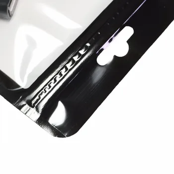 100pcs Düz Beyaz/ Siyah Telefonu Aksesuarları USB kablo İçin Açık Ön Mylar Zip Kilit Torba Asmak Delik Kilitli Ambalaj Çanta Çerçeveli