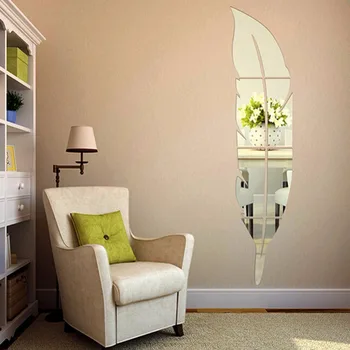 Ev Dekorasyon Aksesuarları Modern Tüy Akrilik Ayna Duvar Çıkartmaları Oda Süsleri Gümüş Yatak Odası Ev Dekorasyonu 73X18CM DİY