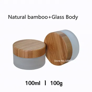 Bambu Kapak Bambu Özel Boş Doldurulabilir Cam Kozmetik Krem Kavanoz İle 10 adet 100 Doldurulabilir Buzlu Cam Kozmetik Şişeleri