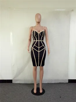 2017 seksi Spagetti Askı Bodycon Midi Elbise Kadın Yaz sırt dekolteli Geometrik Baskı Diz boyu Kulüp Parti Elbise vestidos mujer
