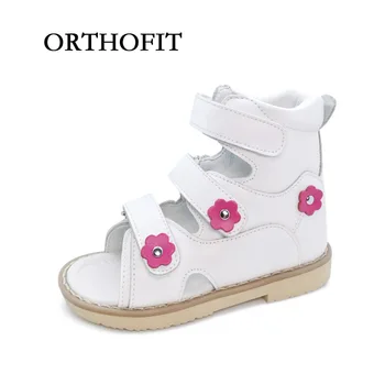 Kızlar İçin Anti çiçek Dekorasyon Basit Güzel bir Çocuk Hakiki Deri Düz Ayak Ayakkabı-virüs Ortopedik Ayakkabı Çocuk Sandalet