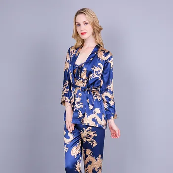 GÜÇLÜ Pijama 2018 Yeni Varış Kadın Açık bir Gecelik Uzun Kollu Rayon Seksi Çin Ejderha Kıyafeti Pijama M L XL-011 Set