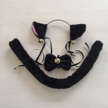 LOVELİVE Cospaly Sevimli Kawail Karikatür Kedi Kuyruk Kravat Ve Kedi Kulakları Çan Kedi Neko Hairbands İle Yay Kulaklar Hizmetçi Lolita FX11 Peluş