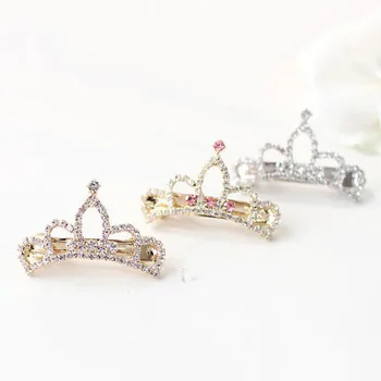 Kızlar İçin Açık Yapay Elmas Taç Taç Şeklinde Saç Tokası Küçük Prenses Kristal Taç Saç Mücevher Çiçek Kız Saç Tokası